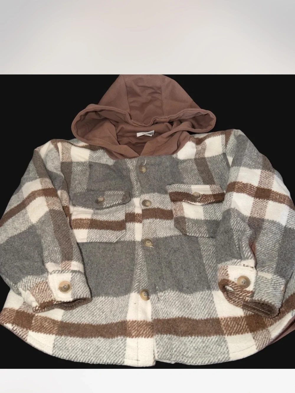 Kids Plaid Hooded Button-Front Jacket - Brown & Gray
